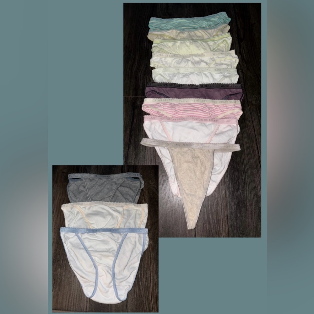12 VTG Victorias Secret Cotton Picot Trim String Bikinis-Bikinis-VString Panties